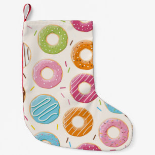 Seamless pattern with colorful tasty glossy donuts small christmas stocking