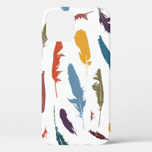 Seamless pattern with coloured feathers on a light iPhone 12 case