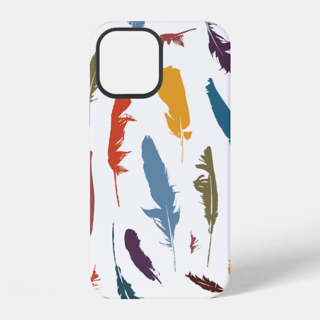 Seamless pattern with coloured feathers on a light iPhone case (Back)