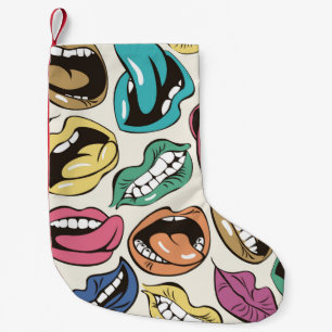seamless pattern with coloured lips with differen small christmas stocking