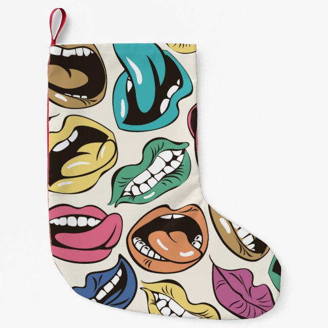  seamless pattern with coloured lips with differen small christmas stocking (Front)