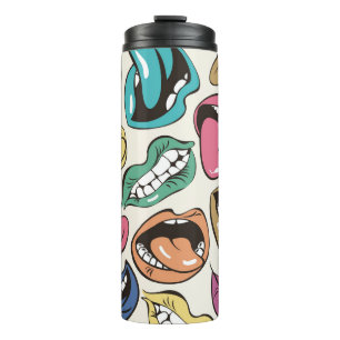 seamless pattern with coloured lips with differen thermal tumbler