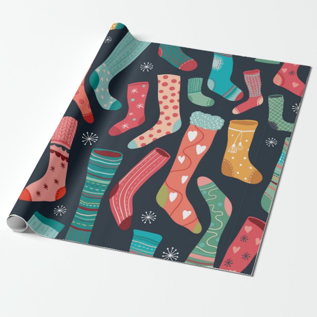 Seamless pattern with colourful different socks wrapping paper (Unrolled)