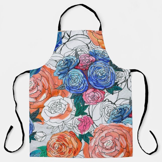 Seamless pattern with colourful flowers apron (Front)