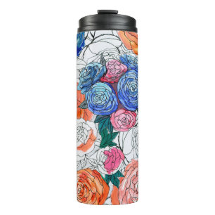 Seamless pattern with colourful flowers thermal tumbler