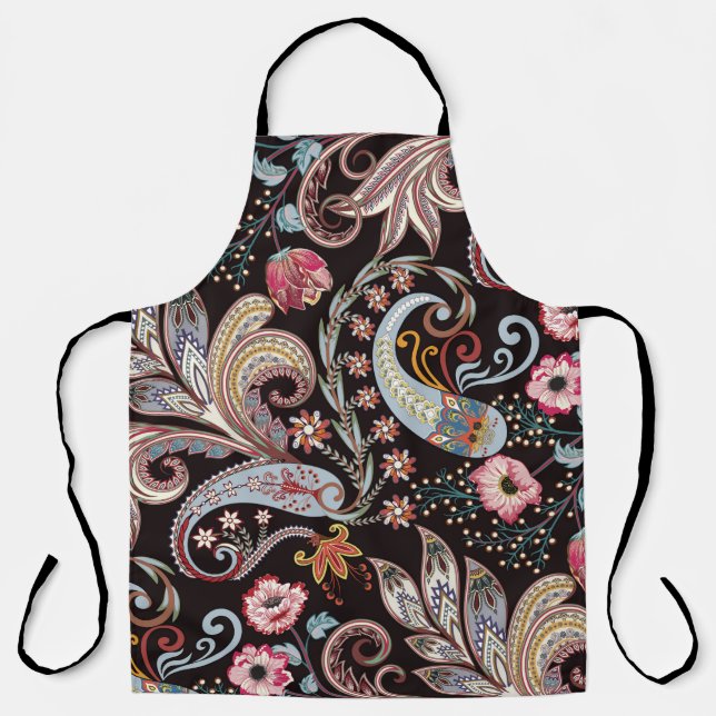 Seamless pattern with colourful paisley floral apron (Front)