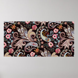 Seamless pattern with colourful paisley floral poster