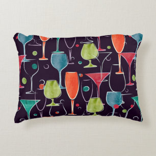 Seamless pattern with colourful watercolor cocktai decorative cushion