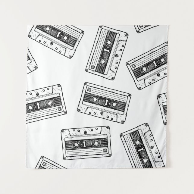 Seamless pattern with Compact Cassette in vintage  Tapestry (Front)