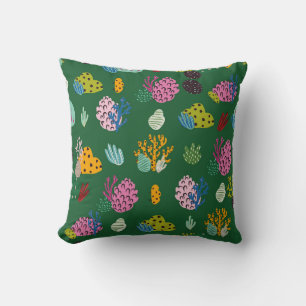Seamless pattern with corals branches and sea plan cushion