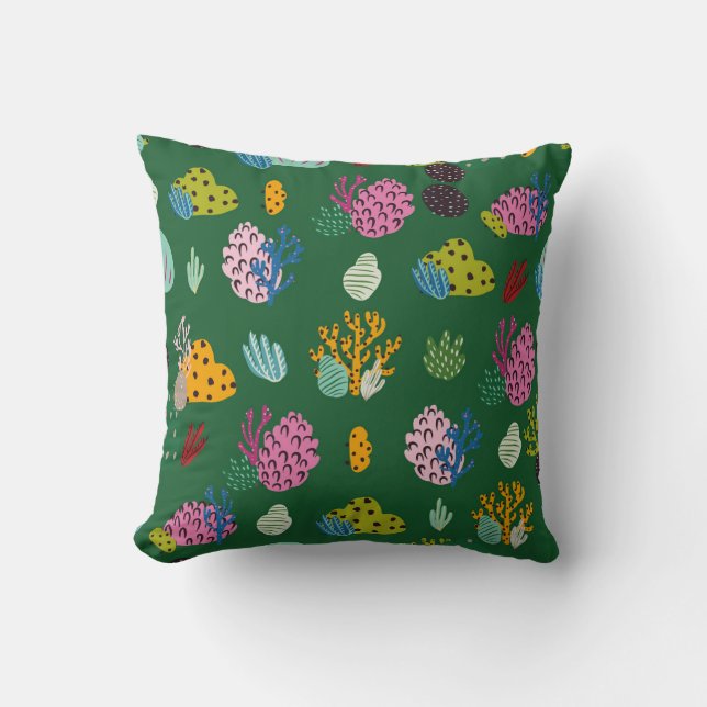 Seamless pattern with corals branches and sea plan cushion (Front)
