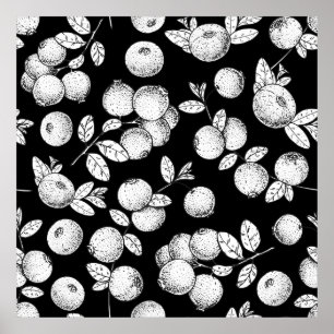 Seamless pattern with cranberry. Hand drawn sketch Poster