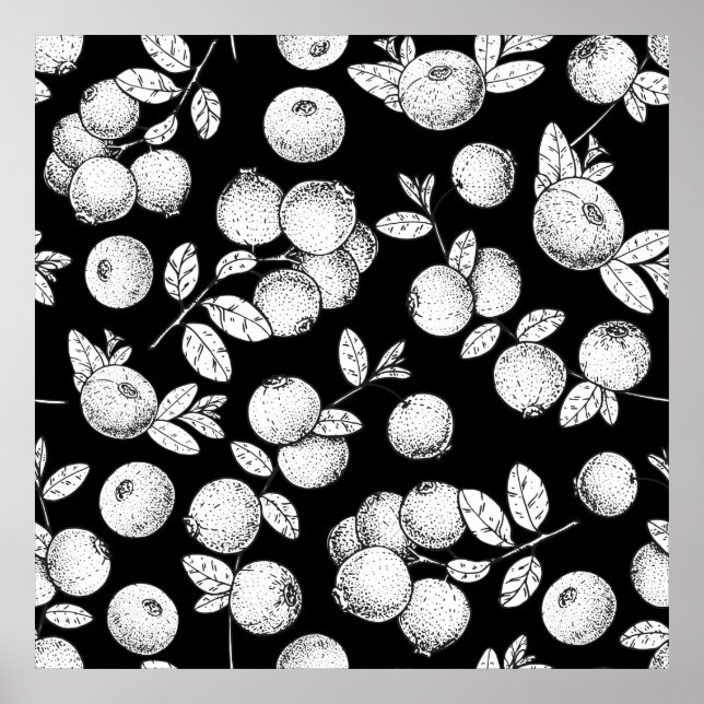 Seamless pattern with cranberry. Hand drawn sketch Poster (Front)