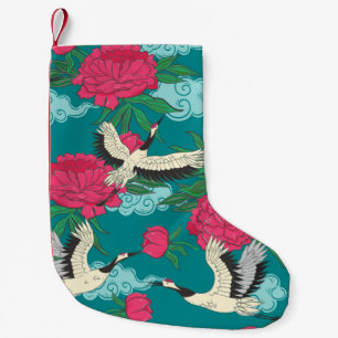 Seamless pattern with cranes and peonies. Vintage  Small Christmas Stocking