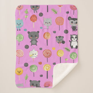 seamless pattern with cute animals pink sherpa blanket