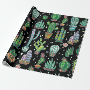 Seamless pattern with cute cactuses wrapping paper