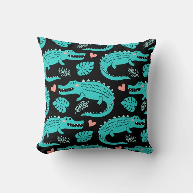 Seamless pattern with cute cartoon crocodiles cushion (Front)