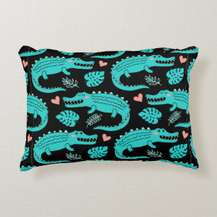 Seamless pattern with cute cartoon crocodiles decorative cushion