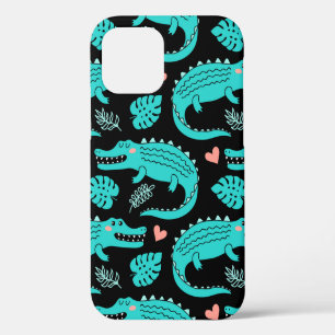 Seamless pattern with cute cartoon crocodiles iPhone 12 case