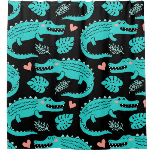 Seamless pattern with cute cartoon crocodiles shower curtain