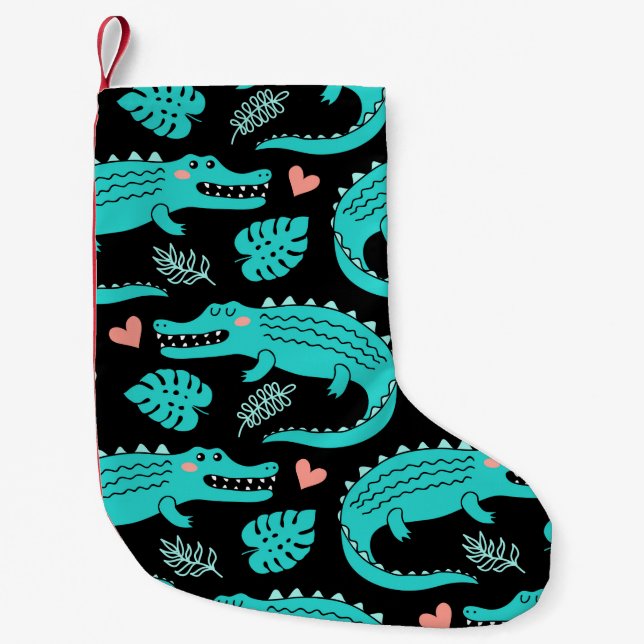 Seamless pattern with cute cartoon crocodiles small christmas stocking (Front)