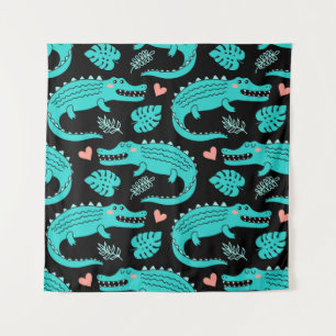 Seamless pattern with cute cartoon crocodiles tapestry
