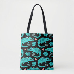 Seamless pattern with cute cartoon crocodiles tote bag