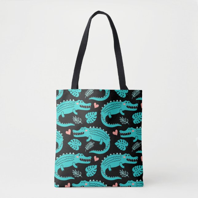 Seamless pattern with cute cartoon crocodiles tote bag (Front)