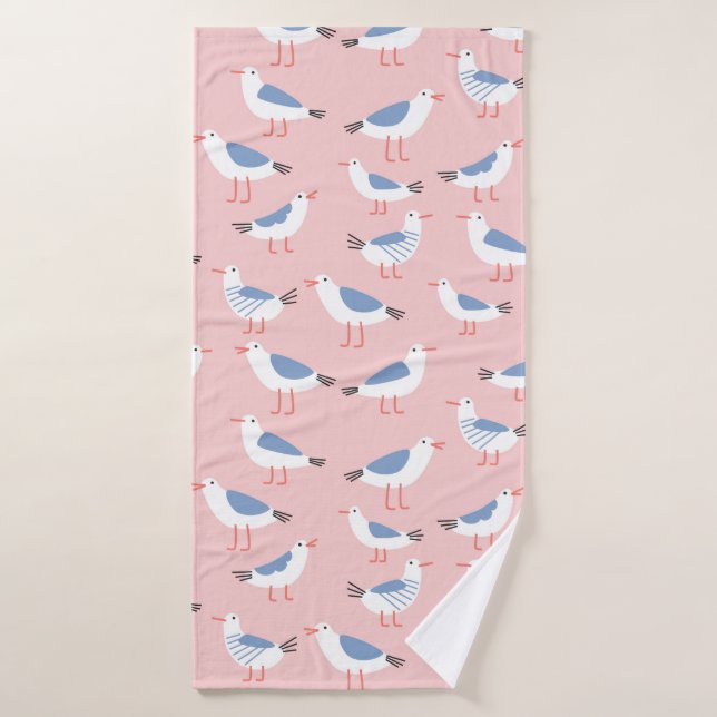 Seamless pattern with cute cartoon seagulls bath towel (Bath Towel)