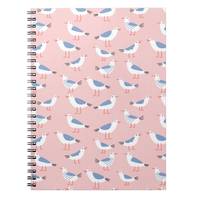 Seamless pattern with cute cartoon seagulls notebook (Front)