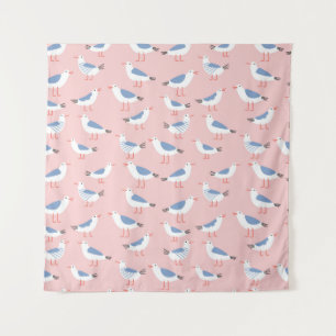 Seamless pattern with cute cartoon seagulls tapestry