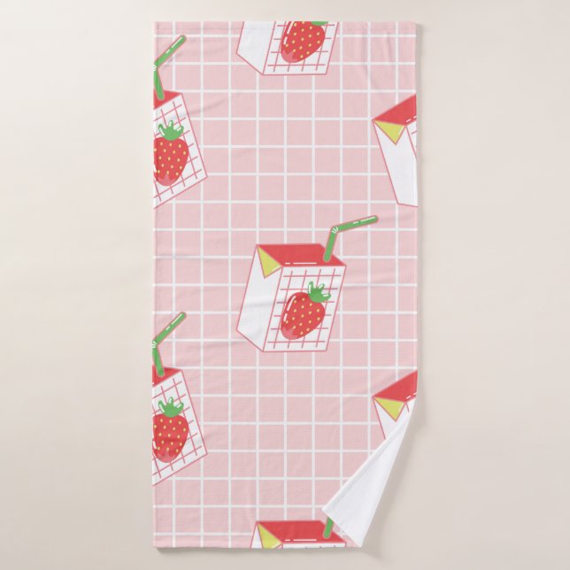 Seamless pattern with cute cartoon strawberry milk bath towel (Bath Towel)