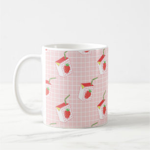 Seamless pattern with cute cartoon strawberry milk coffee mug