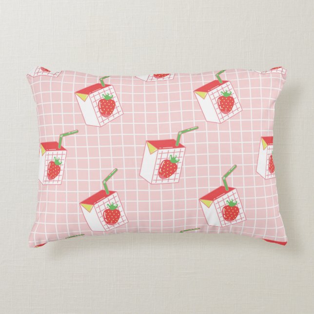 Seamless pattern with cute cartoon strawberry milk decorative cushion (Front)