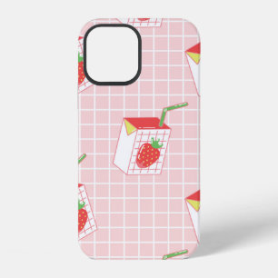 Seamless pattern with cute cartoon strawberry milk iPhone 12 case