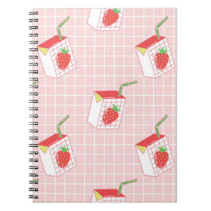 Seamless pattern with cute cartoon strawberry milk notebook