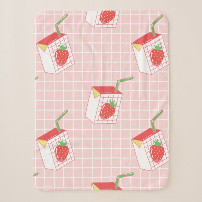 Seamless pattern with cute cartoon strawberry milk sherpa blanket (Front)