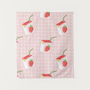 Seamless pattern with cute cartoon strawberry milk tapestry