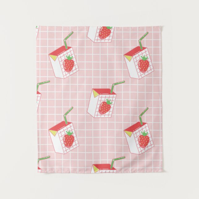 Seamless pattern with cute cartoon strawberry milk tapestry (Front)