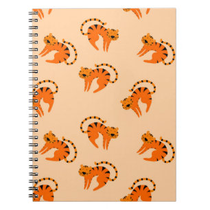 Seamless pattern with cute cartoon tigers notebook