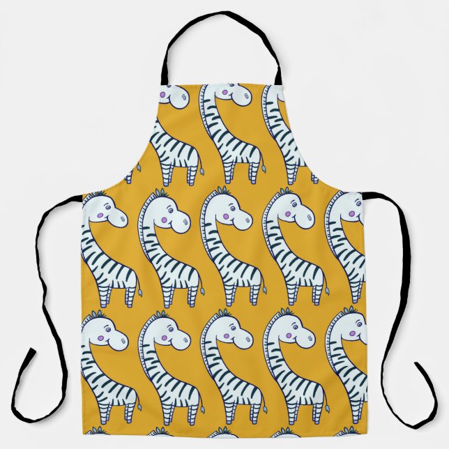 Seamless pattern with cute cartoon zebras yellow b apron (Front)