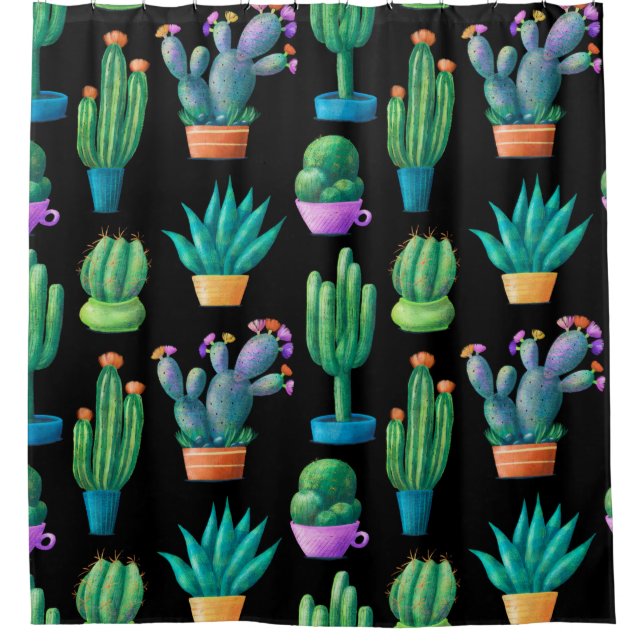 Seamless pattern with cute colourful cacti, tall,  shower curtain (Front)