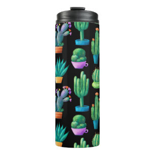 Seamless pattern with cute colourful cacti, tall, thermal tumbler