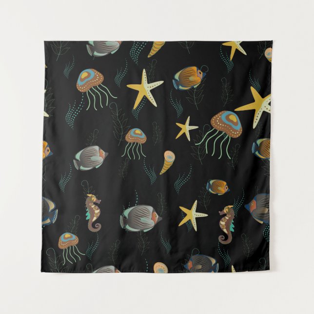 Seamless pattern with cute decorative fishes tapestry (Front)