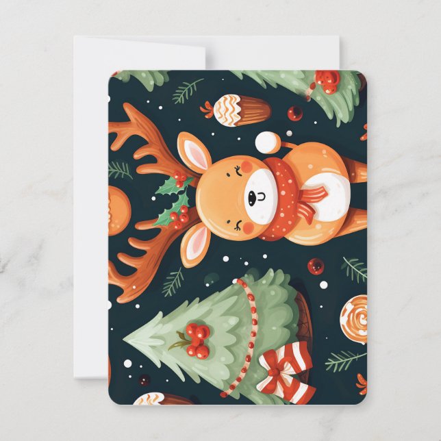 Seamless pattern with cute deer holiday card (Front)