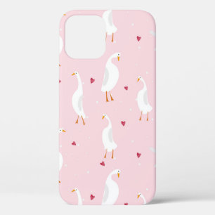 Seamless pattern with cute duck with heart on pink iPhone 12 case