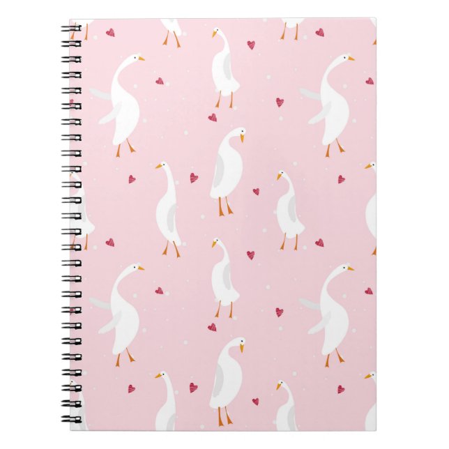 Seamless pattern with cute duck with heart on pink notebook (Front)