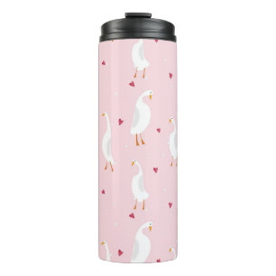 Seamless pattern with cute duck with heart on pink thermal tumbler
