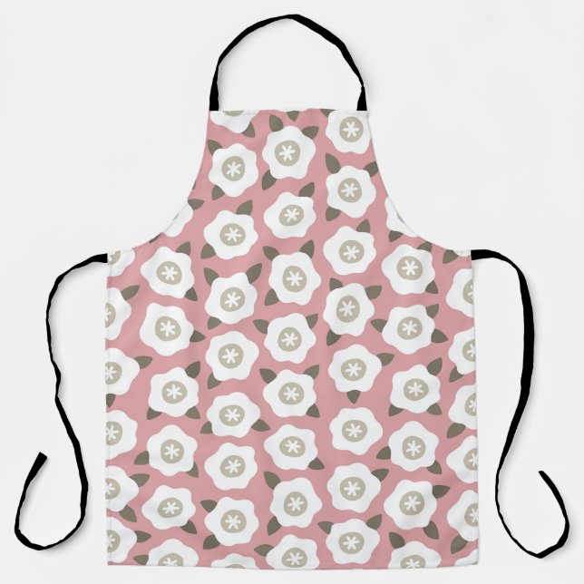 Seamless pattern with cute flowers on pink backgro apron (Front)