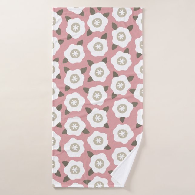 Seamless pattern with cute flowers on pink backgro bath towel (Bath Towel)